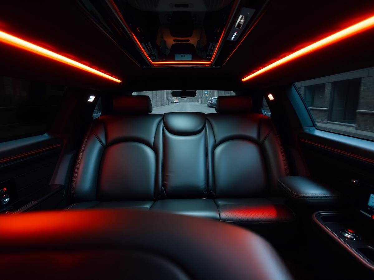 Leather rear cabin of a luxury limousine